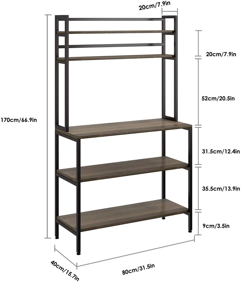 5 Tier Kitchen Microwave Oven Stand with Hutch T66981