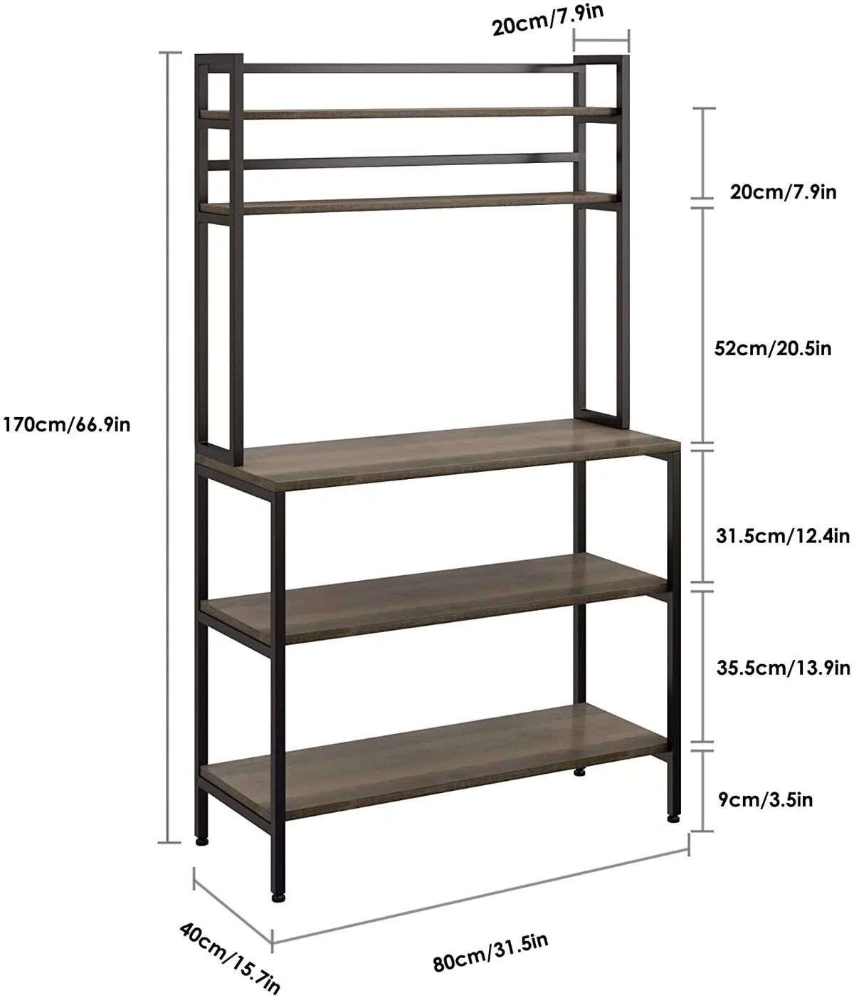 5 Tier Kitchen Microwave Oven Stand with Hutch T66981