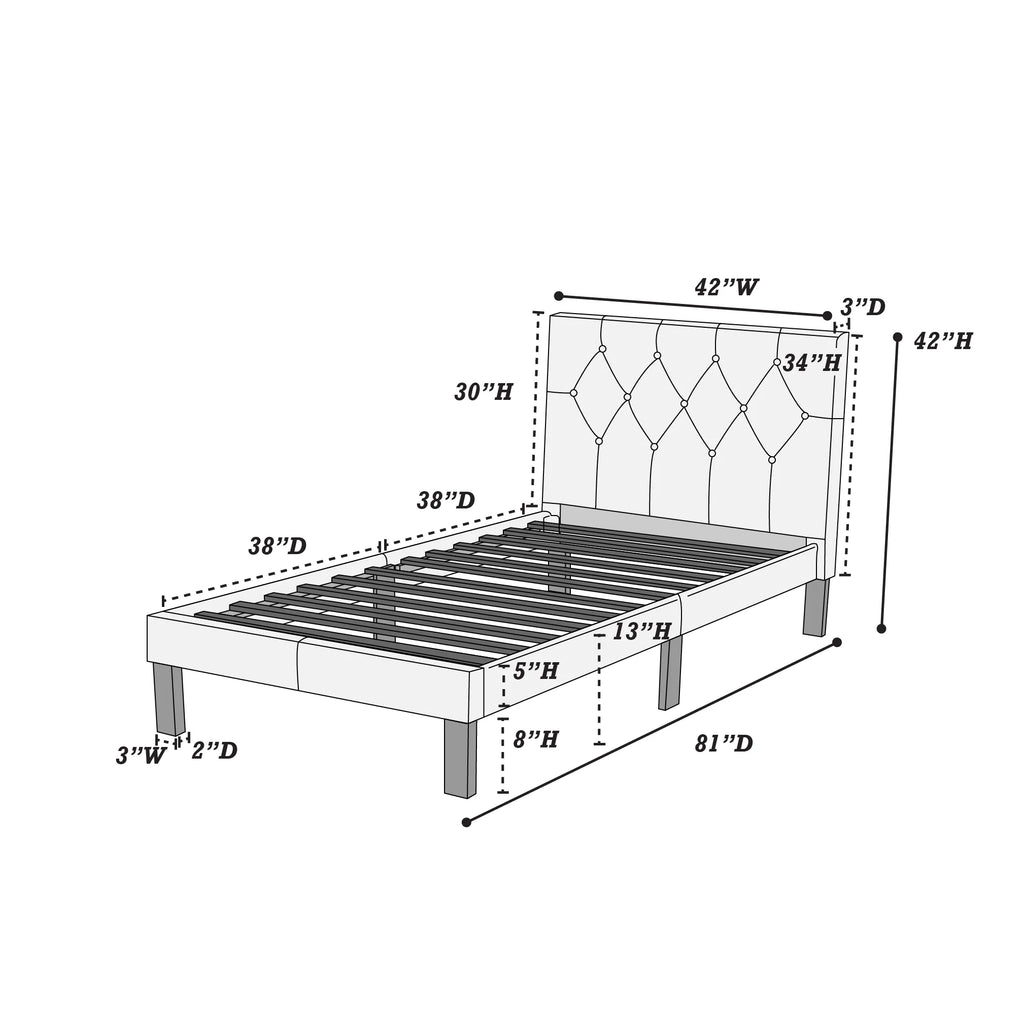 White Faux Leather Upholstered Twin Size Bed with Tufted Headboard H466