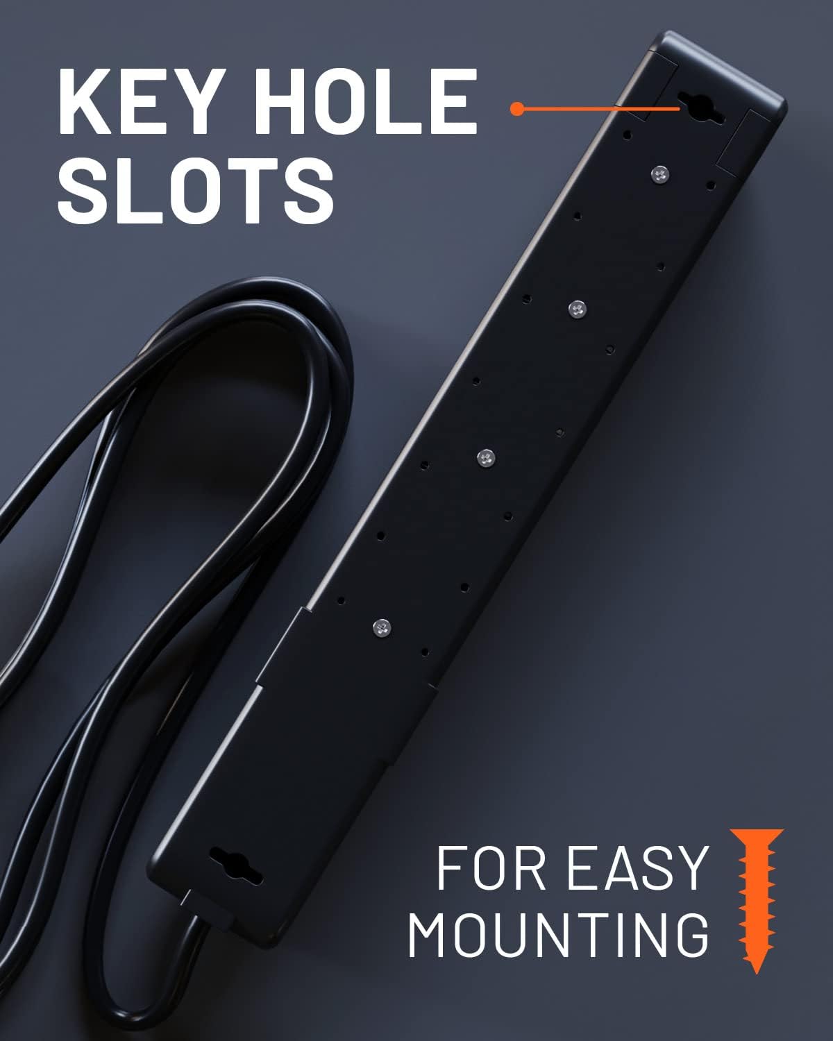 Rotating Outlet Surge Protector 2 Pack with 8 Outlets, Flat Plug, Long Cord, Black V8263