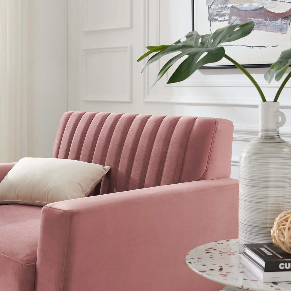 Dusty Rose Channel Tufted Performance Velvet Armchair Z71600