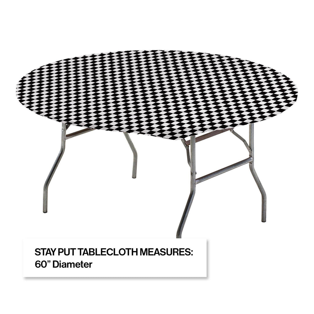 12 Black Checkered Round Disposable Plastic Table Covers F656