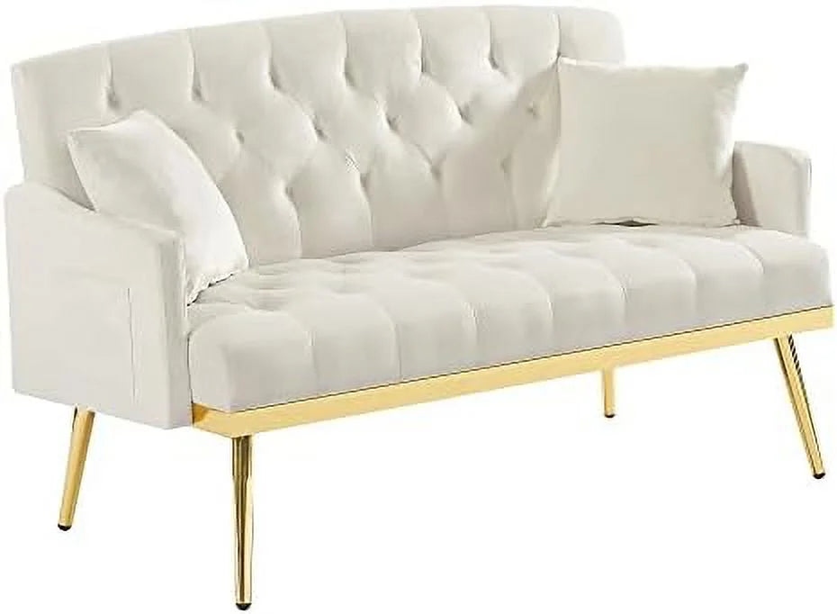 Beige Chenille Two-Seater Sofa with Metal Legs U272