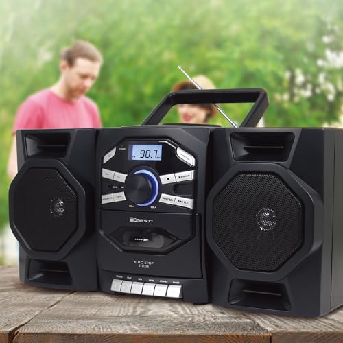 Portable CD Player Boombox with Cassette, AM/FM Radio, AUX, Detachable Speakers W653960