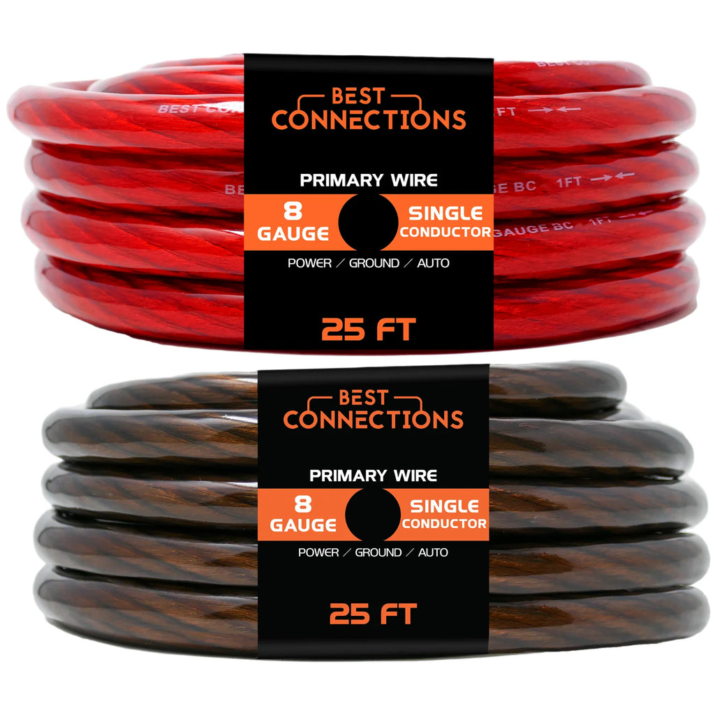 8Ga 25ft each Black/Red Translucent Car Power Ground Wire 50ft A534