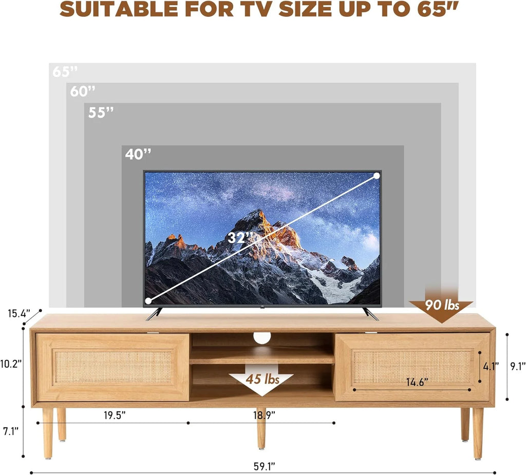 Rattan TV Stand for 55 Inch TV with 2 Cabinets D788489