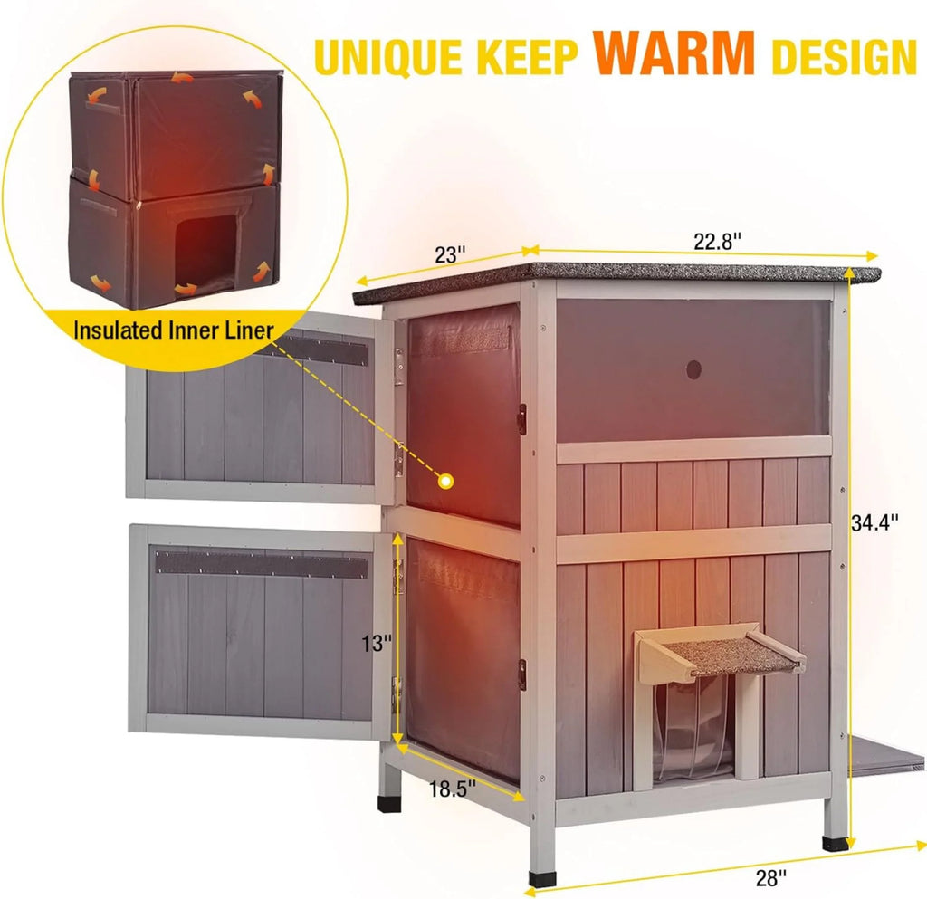 Insulated Cat House Outdoor Weatherproof with Insulated Liner Q456