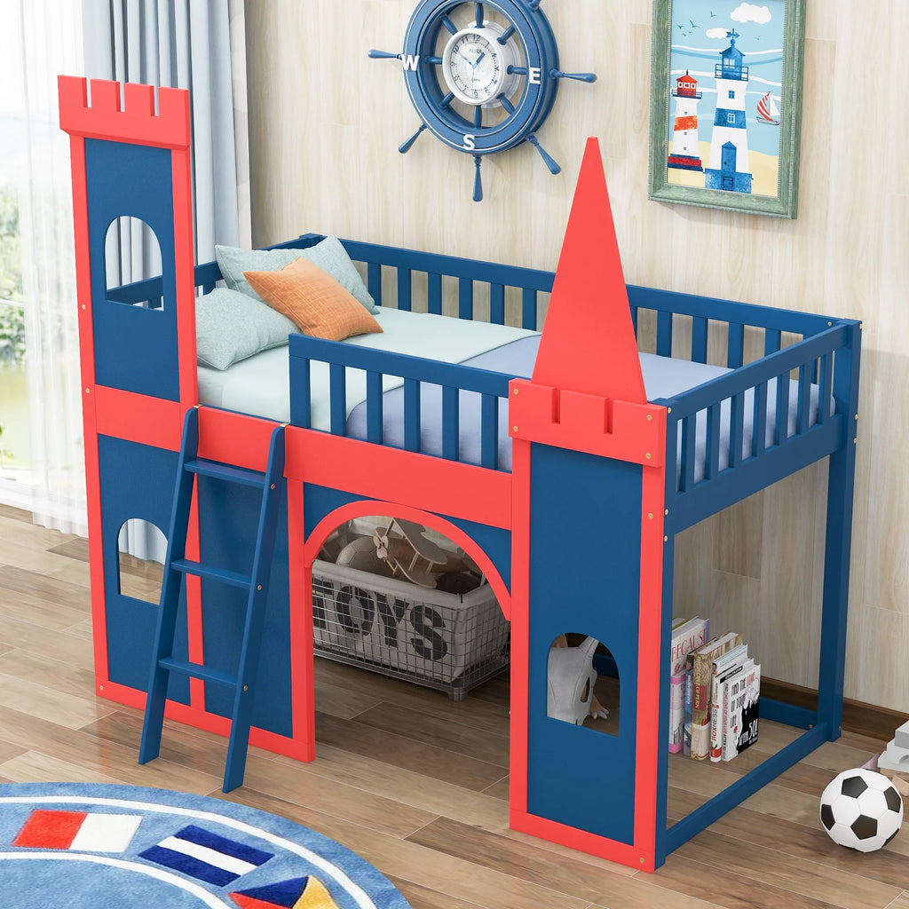 Twin Size Castle Shaped Loft Bed with Underbed Storage Q956414