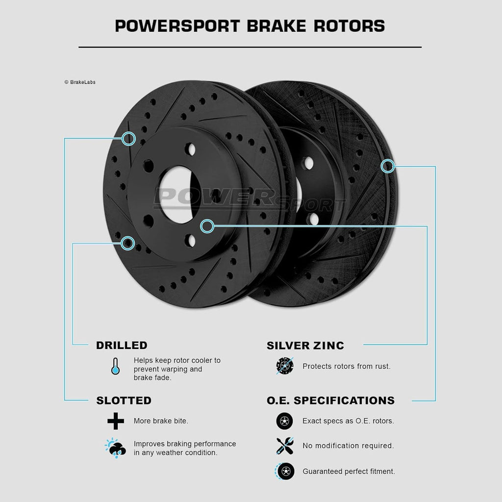 Black Drilled Slotted Brake Rotors and Semi Metallic Brake Pads E246