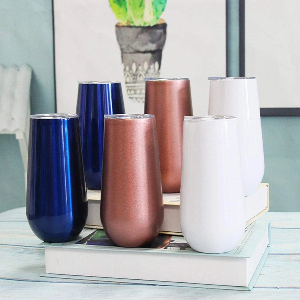 Stainless Steel 6 Ounce Insulated Champagne Flutes Set P7469