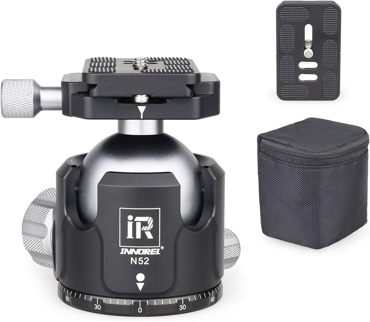 52MM All Metal Camera Ball Head with Two 1/4 Quick Release Plates Q8987