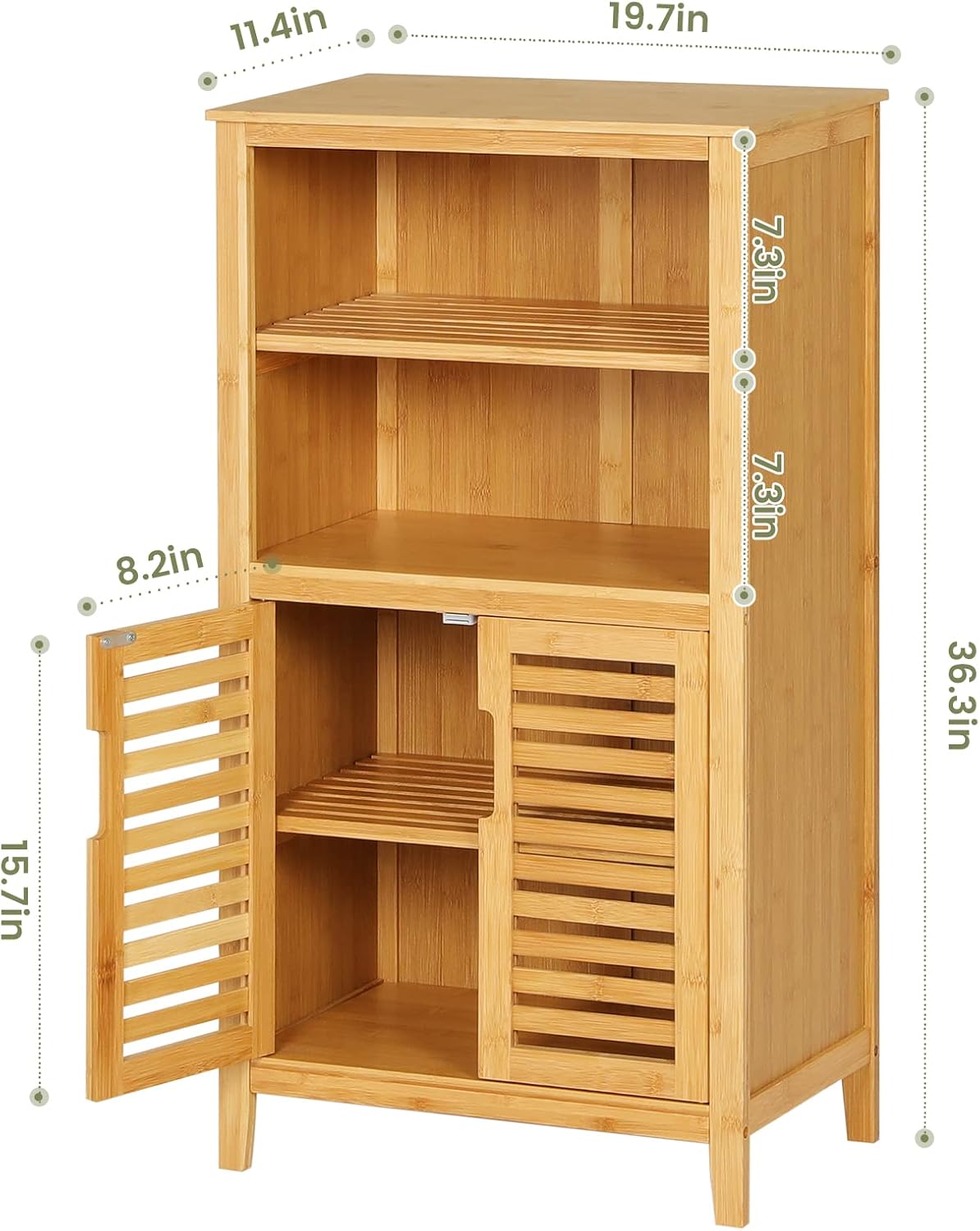 Bamboo Storage Cabinet with Double Doors and Open Shelves E4708
