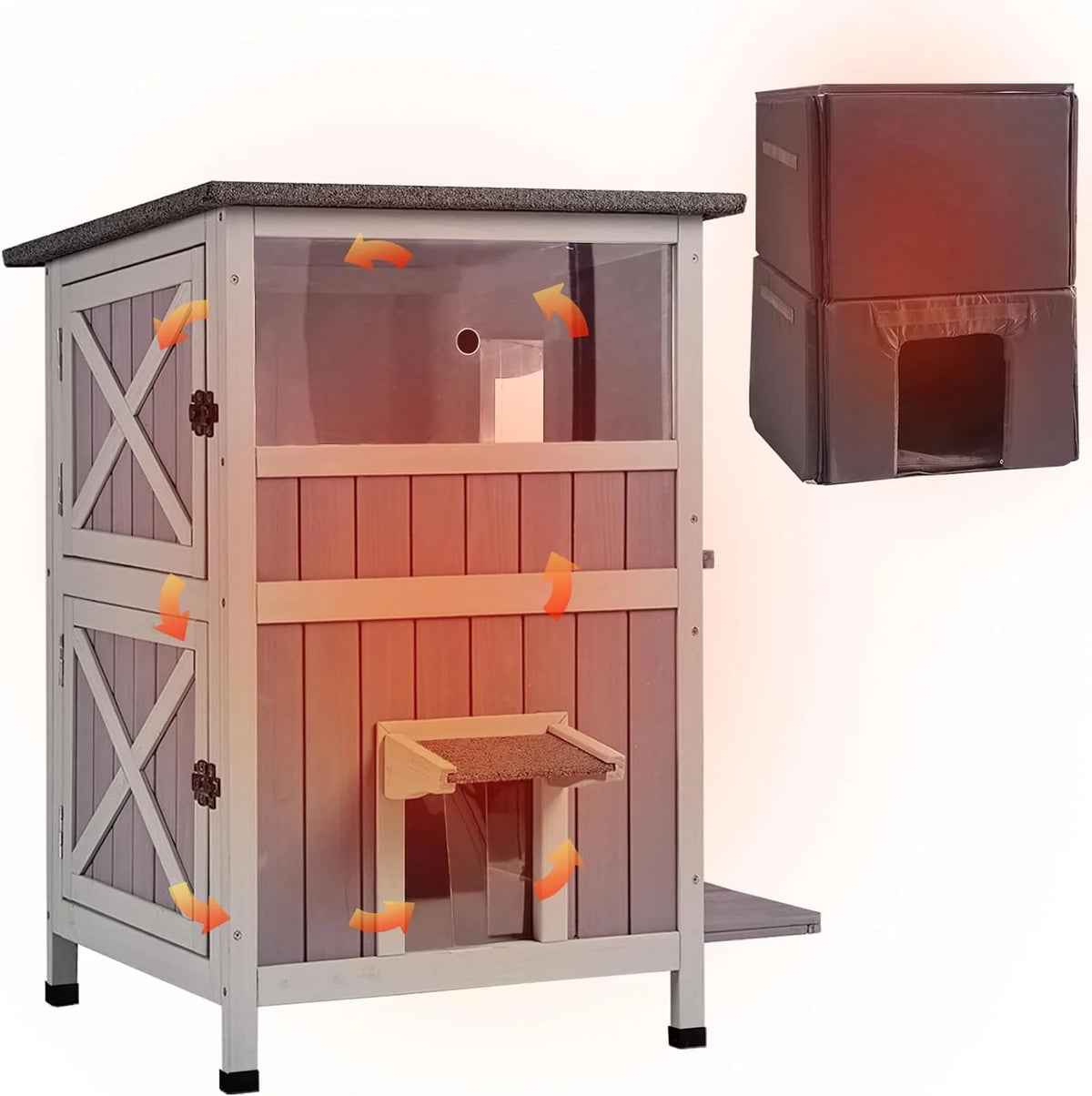Insulated Cat House Outdoor Weatherproof with Insulated Liner Q456