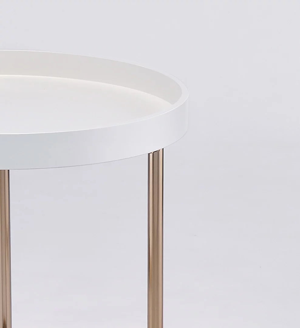 White Mid-Century Side Table with Copper Legs A71404