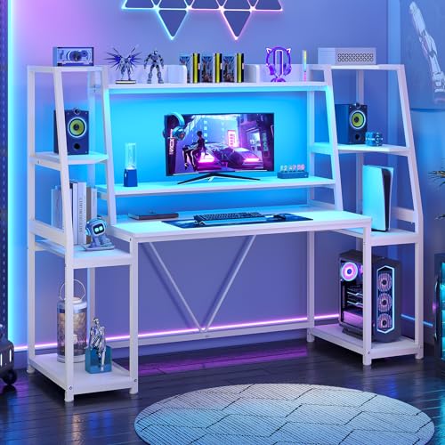 78.8'' Black Gaming Desk with LED Lights, Hutch and Storage Shelves V5226