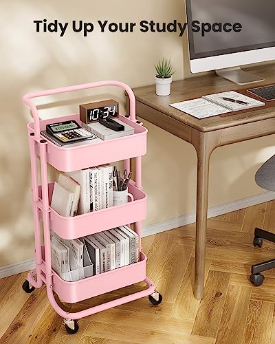 3 Tier Mesh Utility Cart with Handle and Lockable Wheels Black G163572