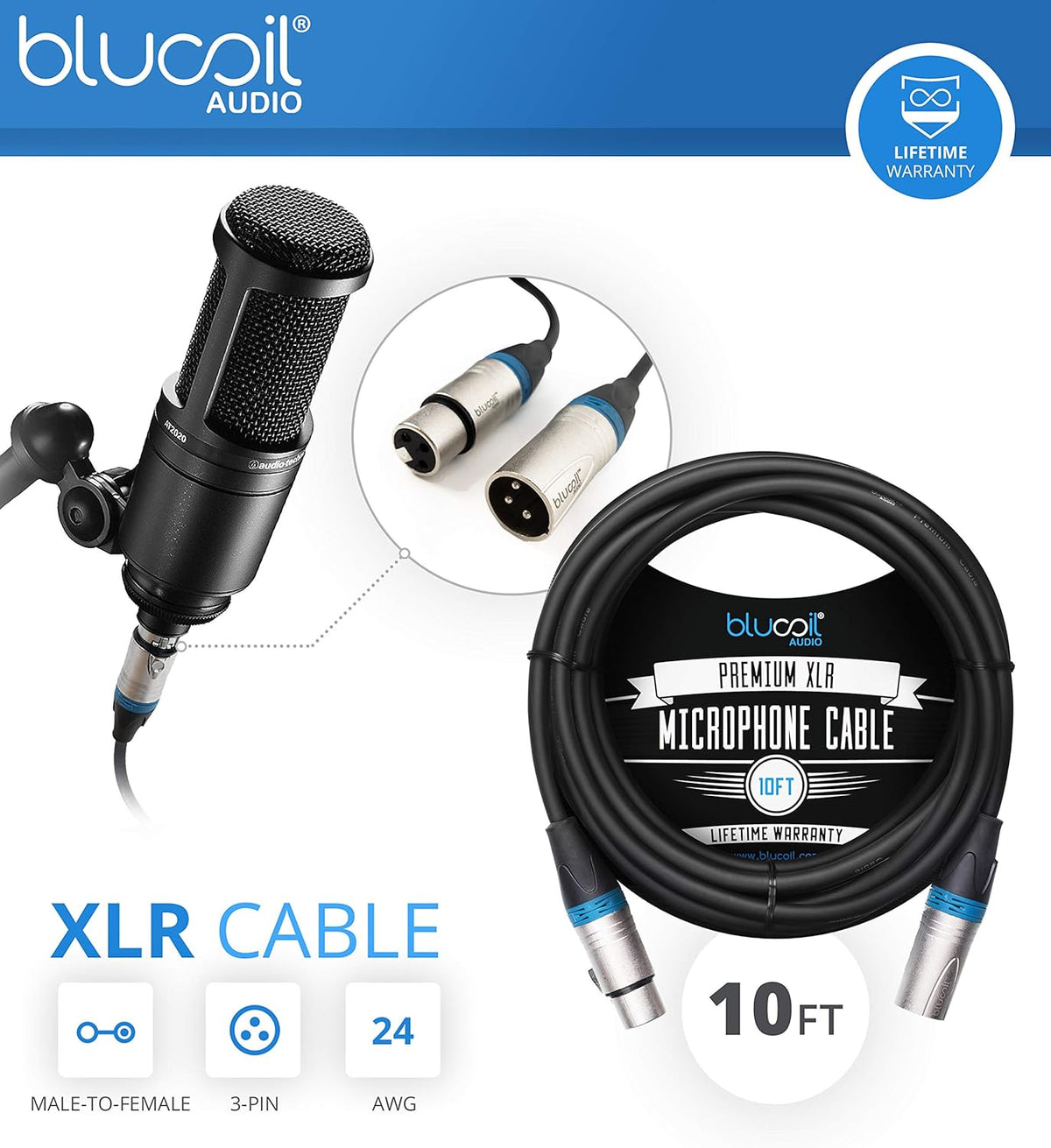 Cardioid Condenser Studio XLR Microphone Bundle with USB Audio Interface, XLR Cable, Pop Filter, Headphone Hook, and Headphones A8000