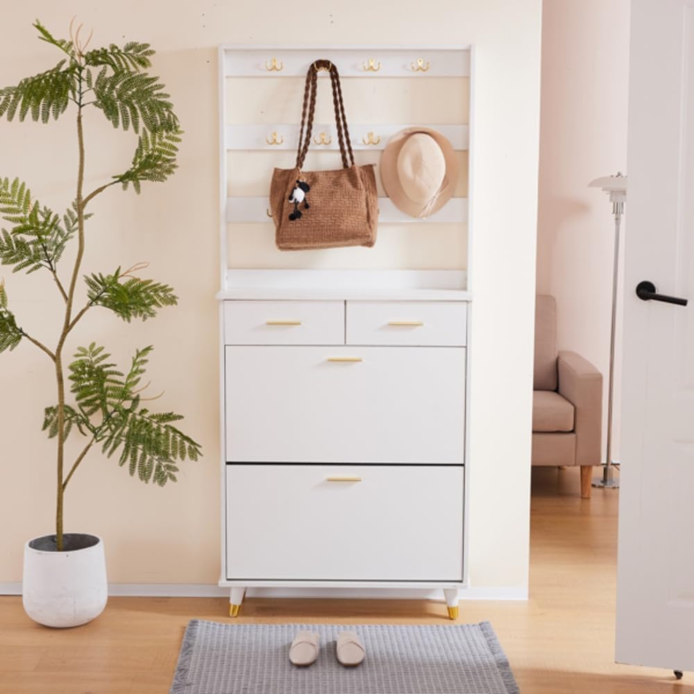 White Entryway Armoire with Drawers and Shelves M8193