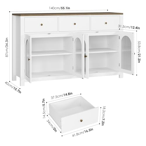 Black 55.1" Wood Buffet Cabinet with 3 Drawers and 4 Doors O69931