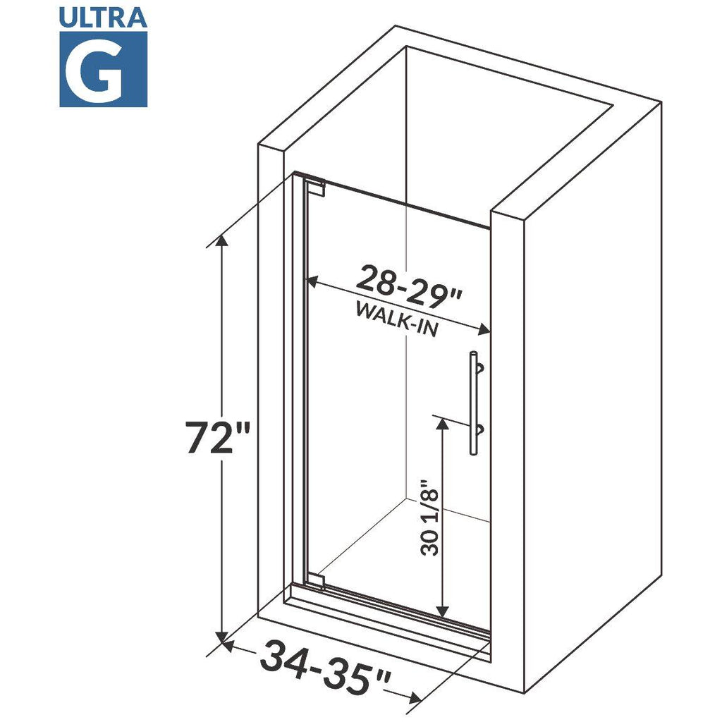 Chrome 34-35W x 72H Pivot Swing-Out Shower Door T591