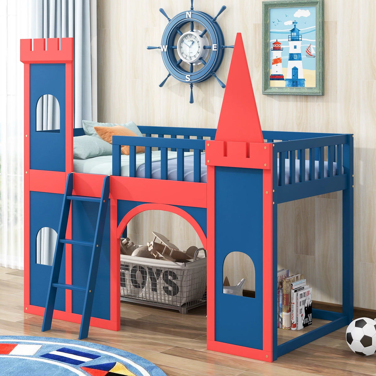 Twin Size Castle Shaped Loft Bed with Underbed Storage Q956414