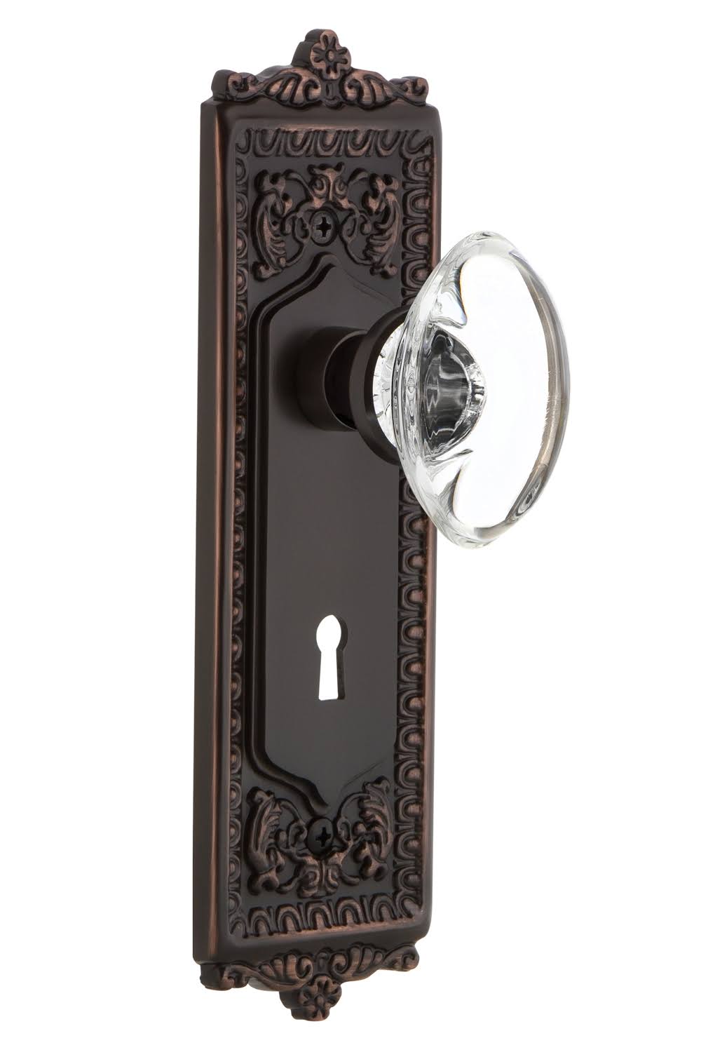 Egg & Dart Plate Interior Mortise Oval Clear Crystal Glass Door Knob H8592