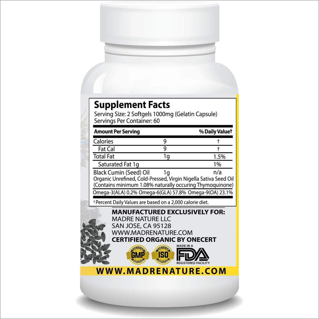 Black Seed Oil 1000mg 120 Softgel Capsules Cold-Pressed Nigella Sativa W119449