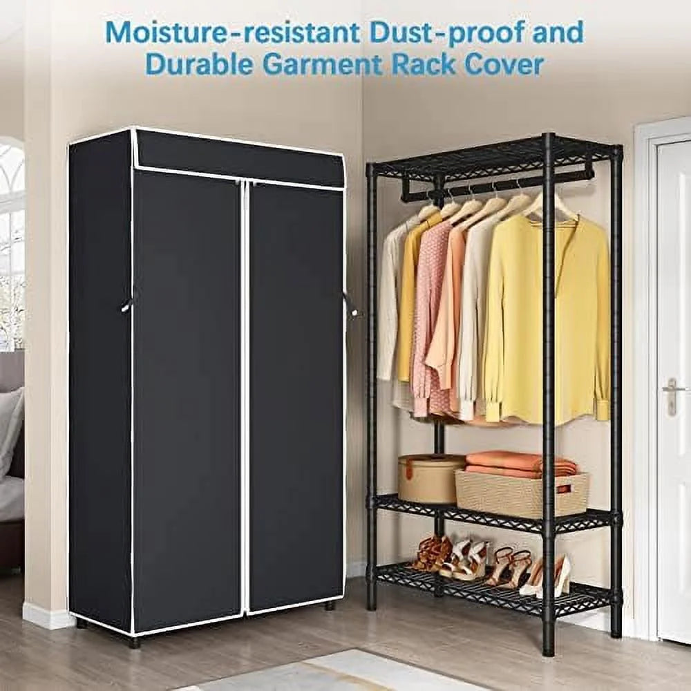 3 Tiers Garment Rack with Cover Black J1098