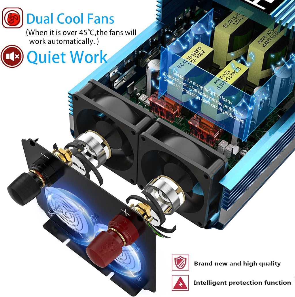 2000W Pure Sine Wave Power Inverter 12V DC to AC 110V/120V Converter with LCD Display G70635