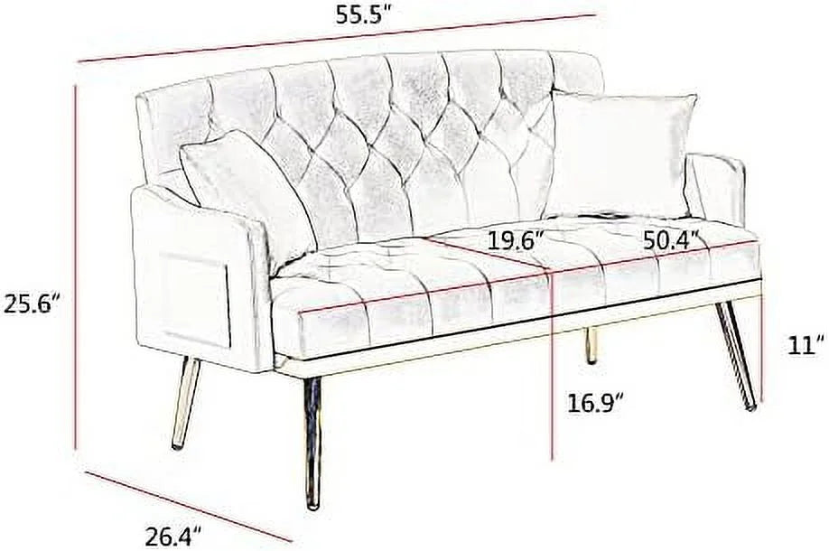 Beige Chenille Two-Seater Sofa with Metal Legs U272