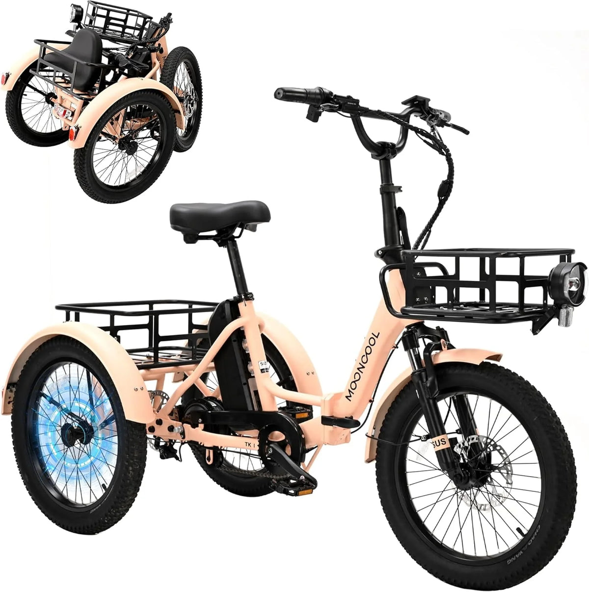 Folding Electric Tricycle 750W Motor 48V 20 Fat Tire 3 Wheel Electric Bicycle H496583