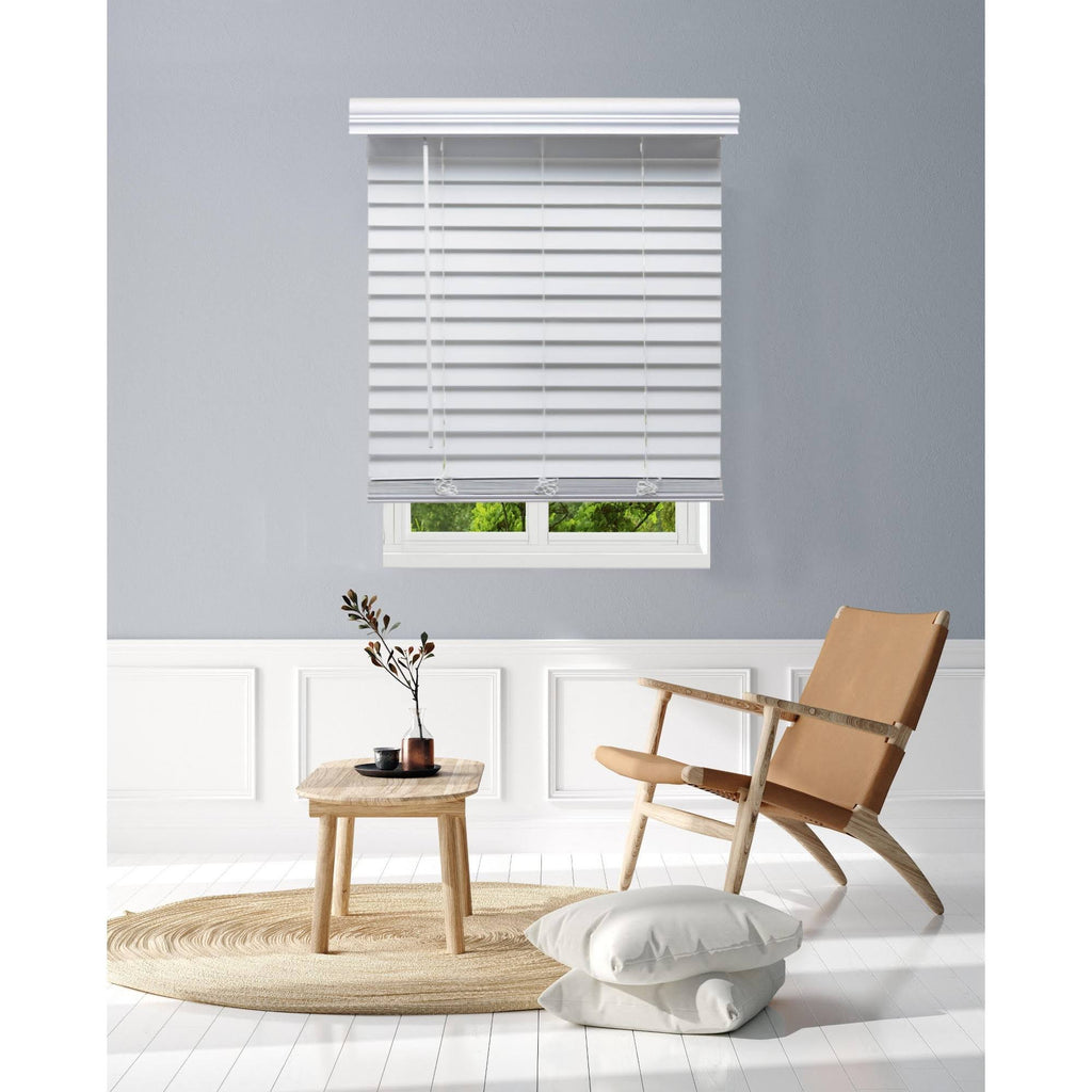 White Cordless Faux Wood Blind J61998