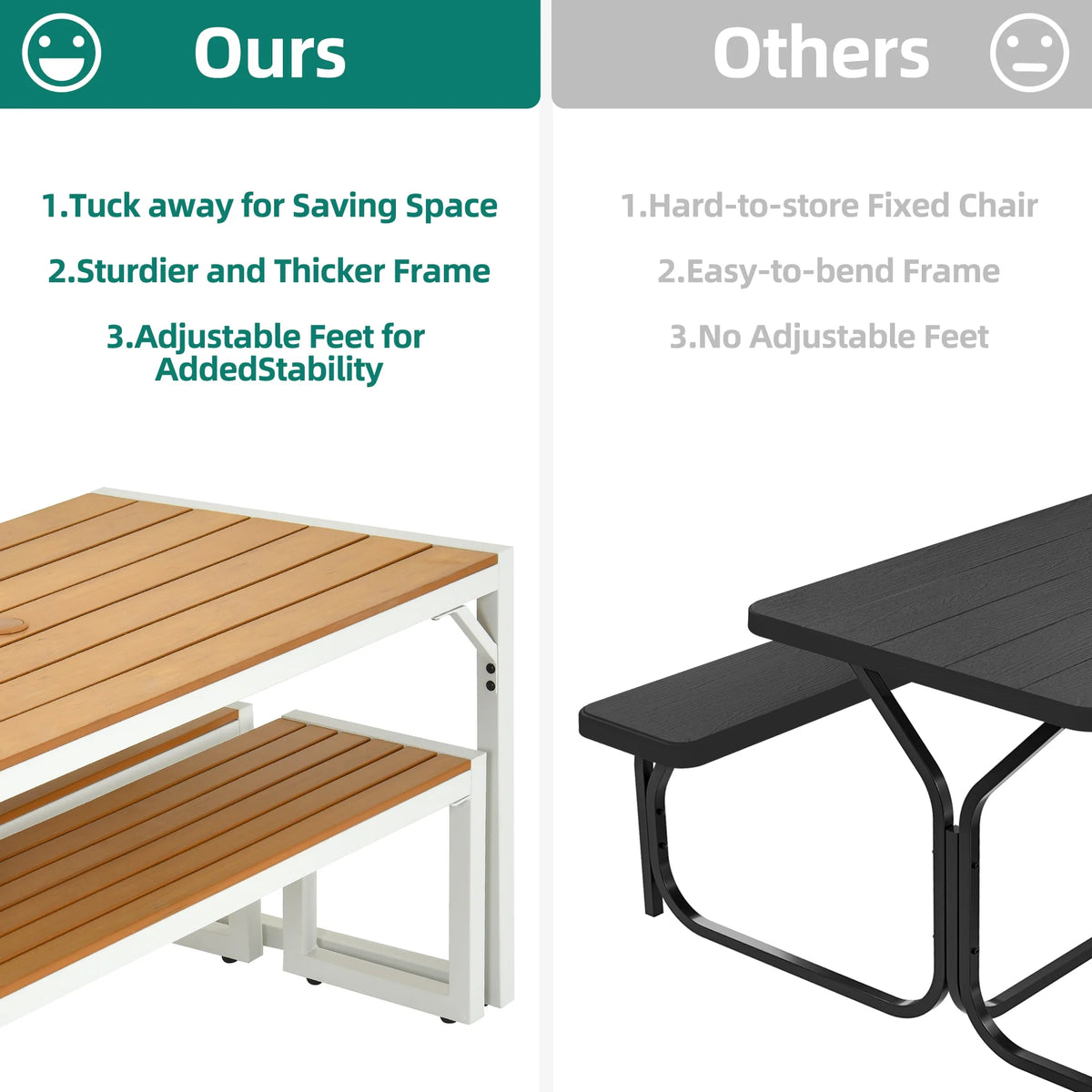 3 Pieces Patio Dining Table and Bench L629953