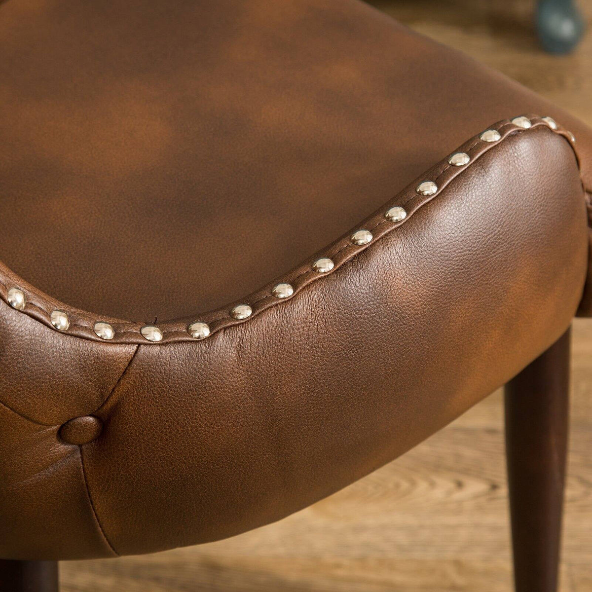Tufted Button Back Barrel Chair with Nailhead in Brown V2226