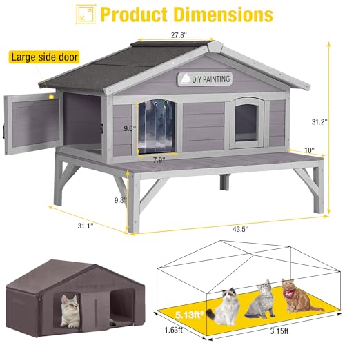 Large Weatherproof Cat House with Insulated Liner Z149