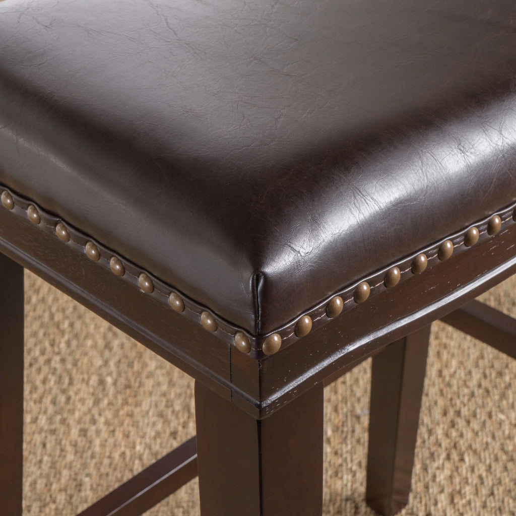 Brown Leather Saddle Stool Set of 2 E441