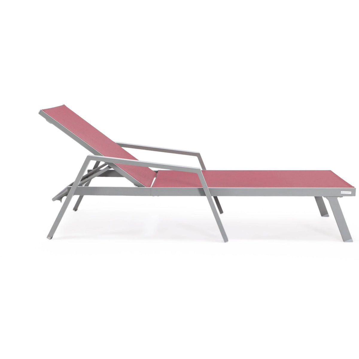 Patio Chaise Lounge Chair with Grey Arms Set of 2 Burgundy B684