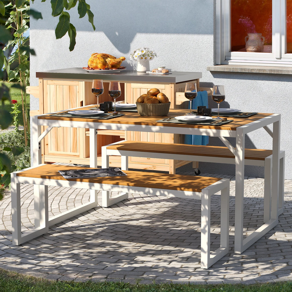 3 Pieces Patio Dining Table and Bench L629953