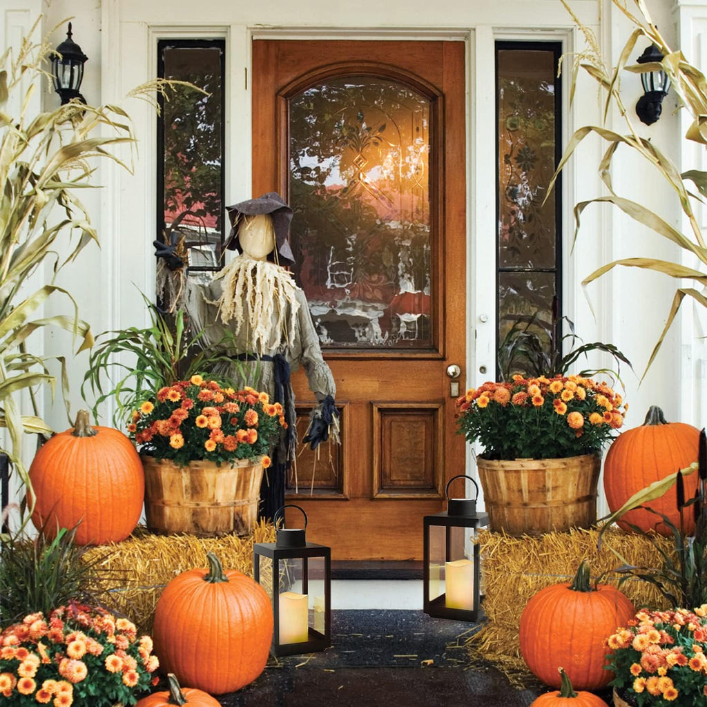 Large Outdoor Lantern with Solar Candle, 18 Inch Tall, Matte Black Metal Frame, Waterproof Flameless Pillar Candle H14894