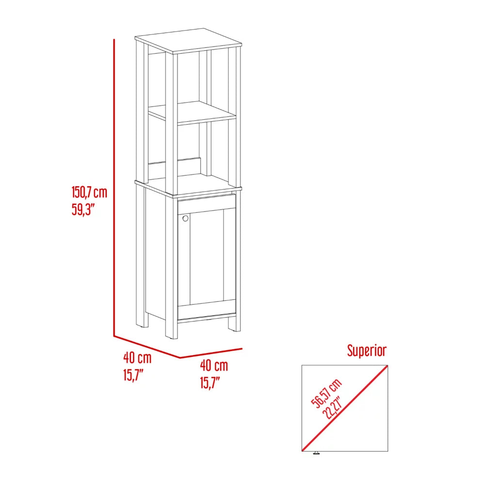 Linen Cabinet with Two Open Shelves and Single Door W145