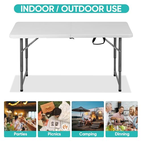 White 4 Foot Plastic Folding Table with Carrying Handle H914