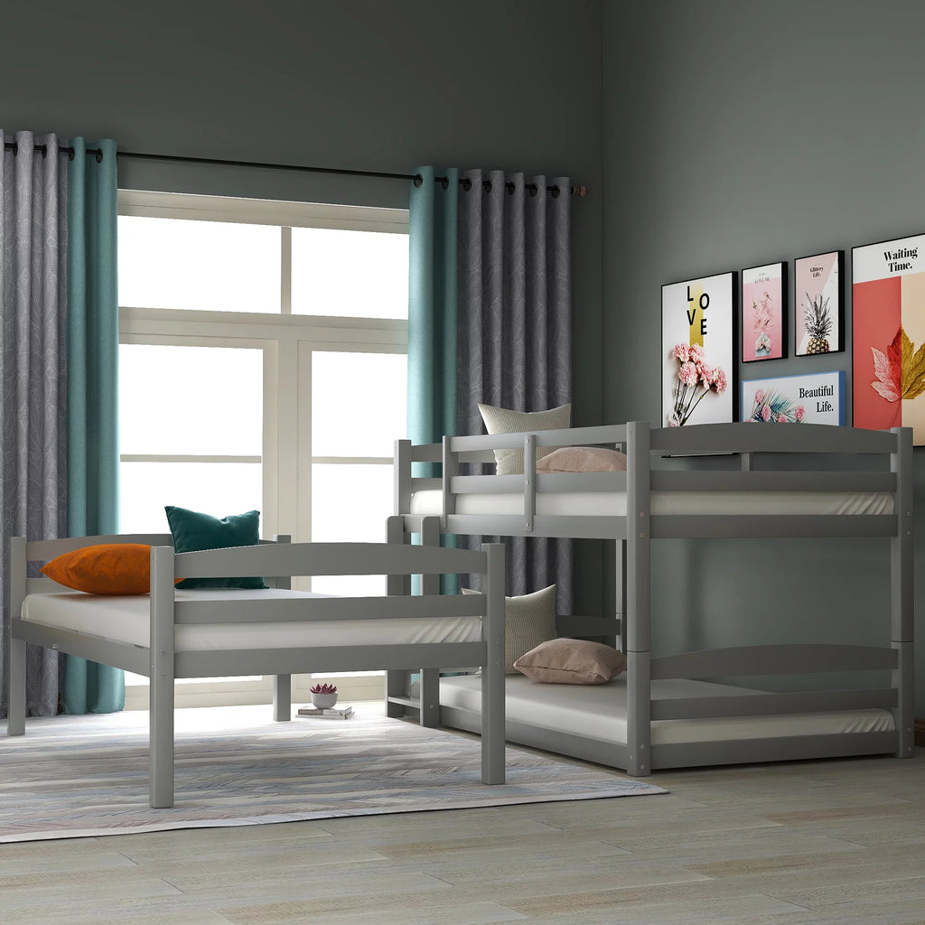 Solid Hardwood Twin Over Twin Bunk Bed with Ladder and Safety Rail G7161