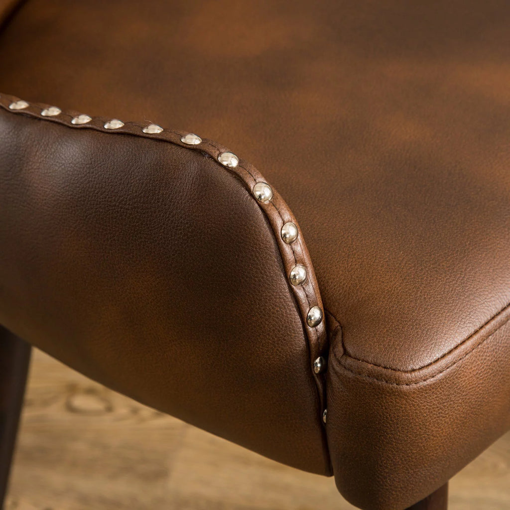 Tufted Button Back Barrel Chair with Nailhead in Brown V2226
