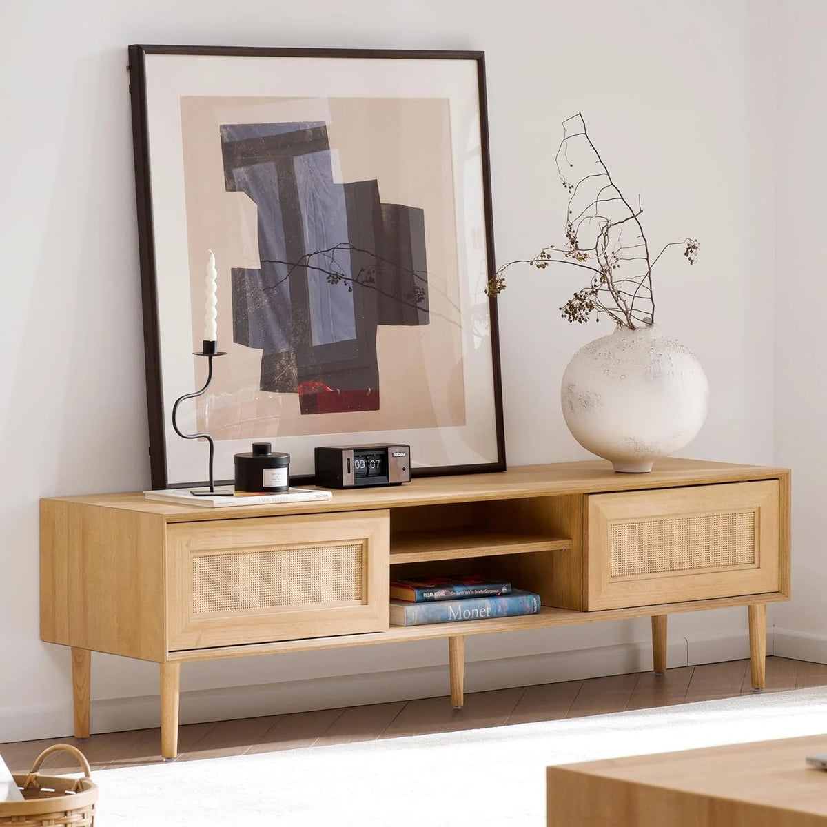 Rattan TV Stand for 55 Inch TV with 2 Cabinets D788489