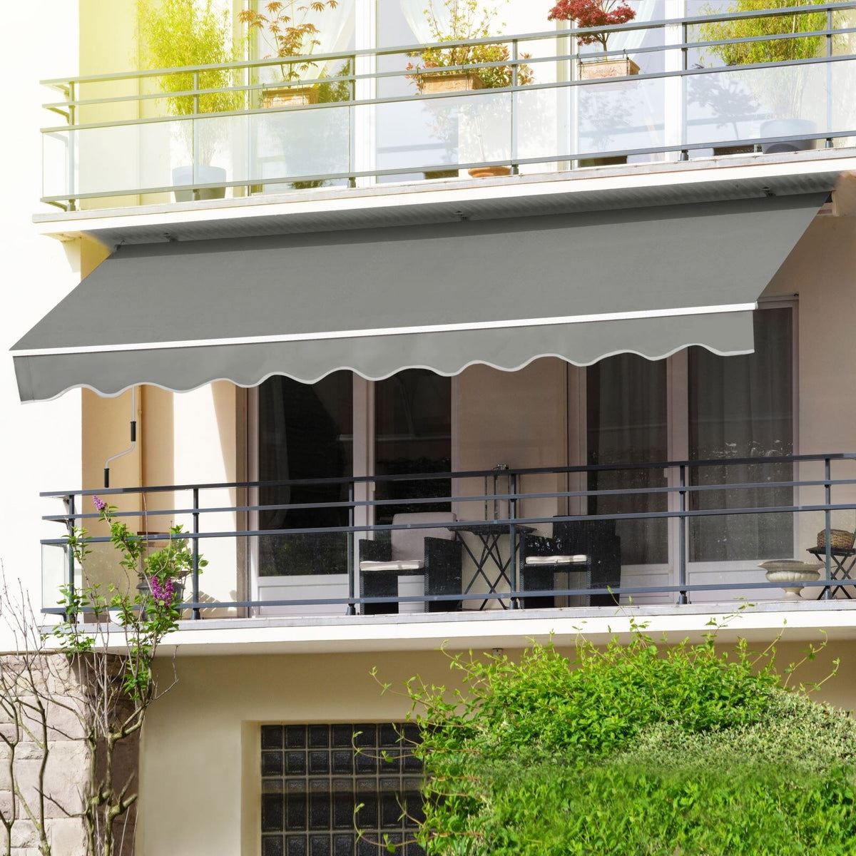 Beige Retractable Patio Awning Sun Shade Cover W708713