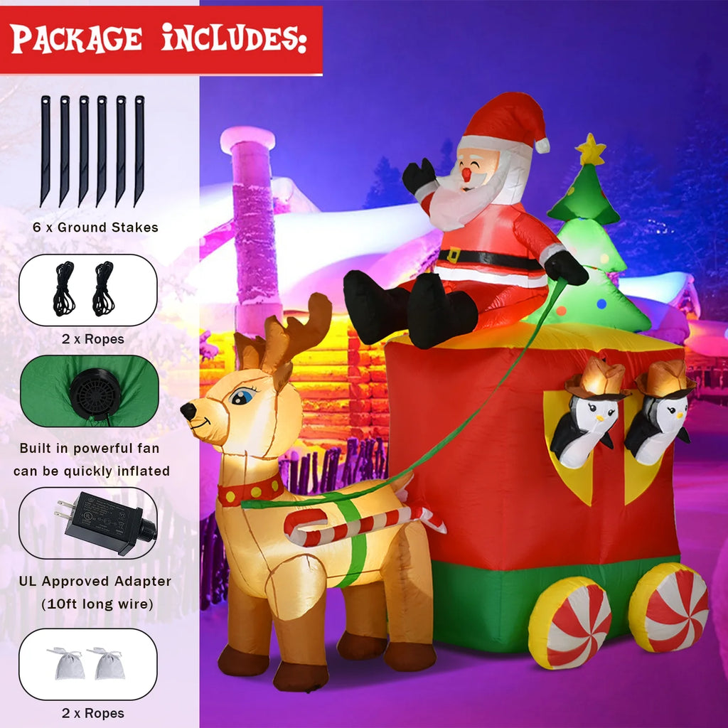 6.2FT Inflatable Elk with Santa Claus Penguin and Christmas Tree Outdoor Yard Decoration G3625