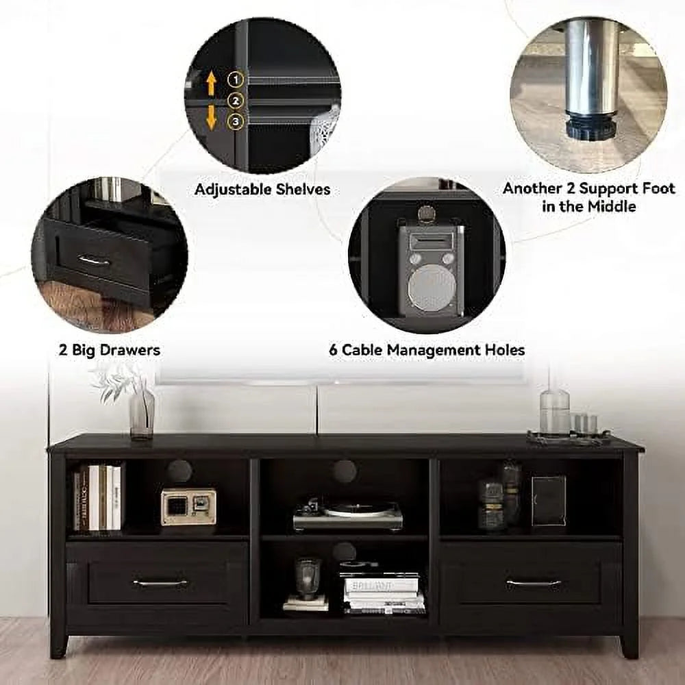 Black TV Stand with Drawers for up to 80" TV Y391
