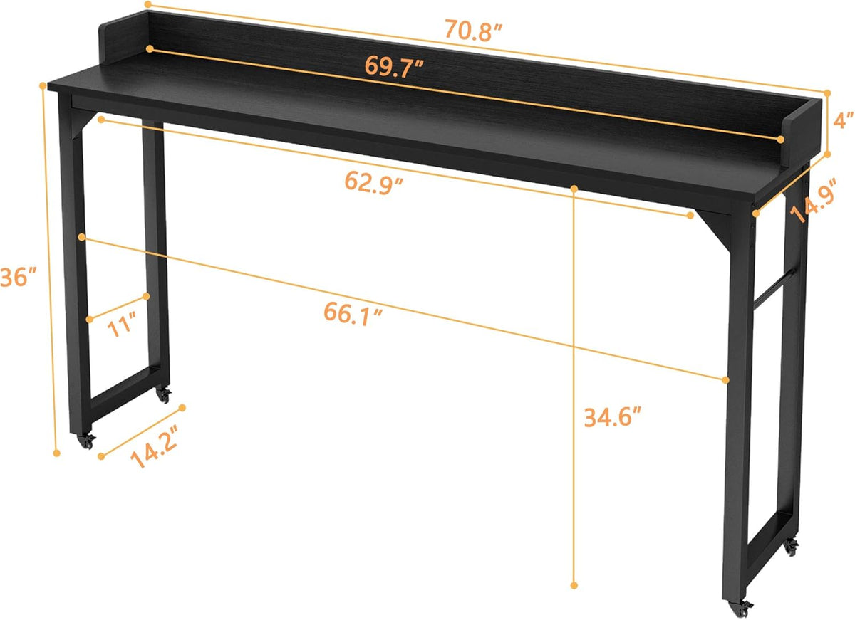 Overbed Table with 4 Wheels for Full/Queen Size Bed Frame W68127