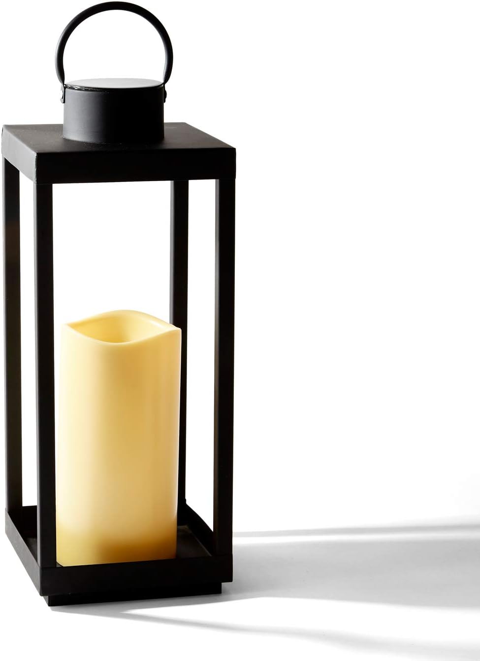 Large Outdoor Lantern with Solar Candle, 18 Inch Tall, Matte Black Metal Frame, Waterproof Flameless Pillar Candle H14894