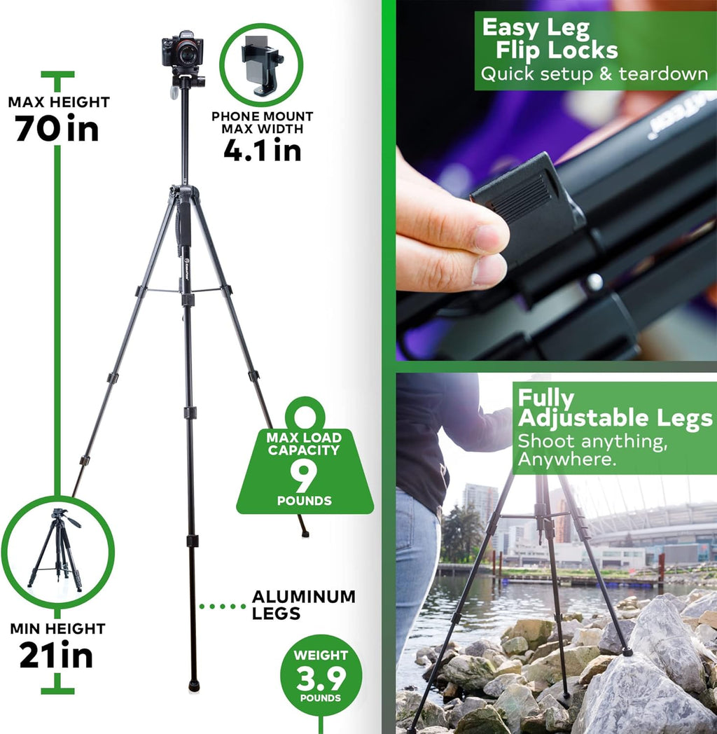 70 Tripod with Bluetooth Remote Shutter, Monopod Pack of 2 U288